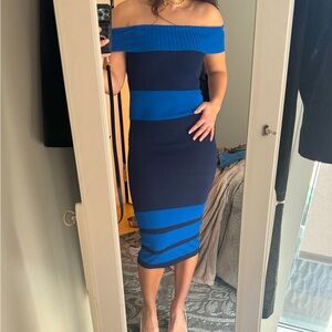 Blue off the shoulder sweater dress